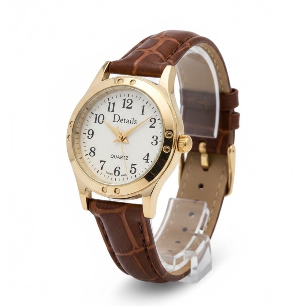 Vintage Details Quartz Watch Women's Gold Tone Brown Croc Band Tested Working